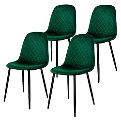 Chaise de salle à manger, set de 4, vert foncé, revêtement velours, pieds en métal, matériel de montage inclus ML-Design 