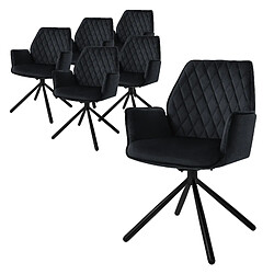 ML-Design 6 Chaises de bureau pivotante 180° en velours siège ergonomique accoudoirs noir 