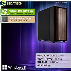 Sedatech Workstation Premium • AMD Ryzen 9 7900X • RTX4080 Super • 64Go DDR5 • 2To SSD M.2 • Windows 11