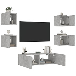 Maison Chic Lot de 5 Meuble TV muraux, Banc TV avec lumières LED pour salon, Meuble de rangement gris béton -GKD14250