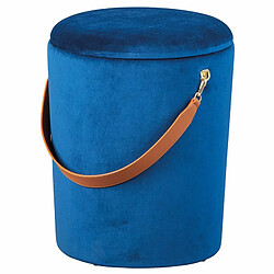 Paris Prix Pouf Coffre en Velours à Sangle Yola 45cm Bleu 