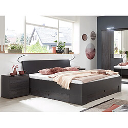 Pegane Lit adulte double 160x200 cm Queen Size + 2 chevets coloris gris foncé - Longueur 169 x Profondeur 210 x Hauteur 96 cm 