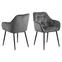 Toilinux Lot de 2 Chaises de salle à manger avec accoudoisr effet velours - Gris et Noir Toilinux - Lot de 2 Chaises de salle à manger avec accoudoisr effet velours - Gris et Noir - Moderne