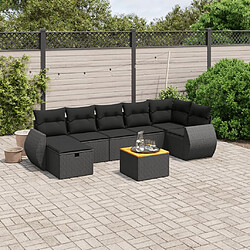 vidaXL Salon de jardin 8 pcs avec coussins noir résine tressée 