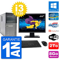 PC Tour Dell 990 Ecran 22" Intel i3-2120 RAM 8Go Disque Dur 2To Windows 10 Wifi - Occasion