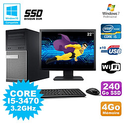 Lot PC Tour Dell 790 I5-3470 3.2Ghz 4Go 240Go SSD DVD WIFI Win 7 + Ecran 22" · Occasion 