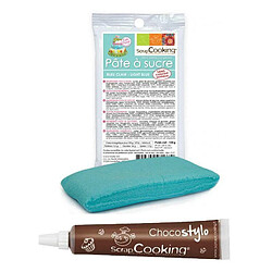 Scrapcooking Stylo chocolat + Pâte à sucre bleu clair 100 g 