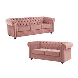 Vente-Unique Canapés 3 places et 2 places en velours rose pastel CHESTERFIELD