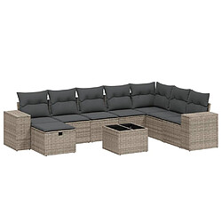 Maison Chic Ensemble Tables et chaises d'extérieur 9 pcs avec coussins,Salon de jardin gris résine tressée -GKD611105