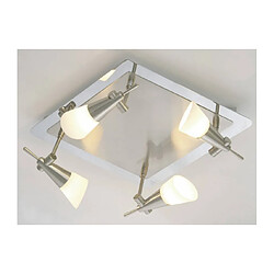 Luminaire Center Diama On Plate G9 4 Ampoules Nickel/chrome poli/verre opal Coloris : chrome poli, nickel satiné Coloris de l'abat jour : blanc opal Longueur en Cm : 43 Largeur en Cm : 30 Hauteur en Cm : 21.5 Poids en Kilos : 3 Nombre