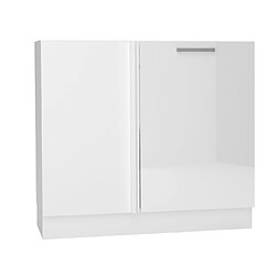 Pegane Meuble bas d'angle de cuisine avec 1 porte coloris blanc - longueur 90 x profondeur 90 x hauteur 82 cm 