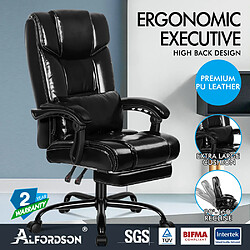 ALFORDSON Chaise de Bureau Inclinable en Cuir PU Pour Ordinateur de Jeu Noir Brillant