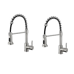 2PCS AURALUM MAX Mitigeur Cuisine à Ressort Spiralé avec 2 Fonctions Douchette Robinet d'évier Rotatif 360° en Inox 304 pour Cuisine, Brossé 