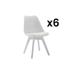 Vente-Unique Lot de 6 chaises JODY - Polypropylène et Hêtre - Blanc et pieds blanc