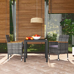 Maison Chic Ensemble à manger d'extérieur 3 pcs avec coussins,Salon de jardin,Mobilier de jardin Résine tressée Gris -GKD760765