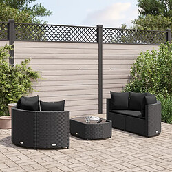 vidaXL Salon de jardin 5 pcs avec coussins noir résine tressée 