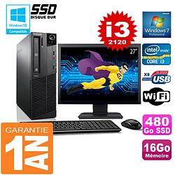 PC Lenovo M92p SFF Core I3-2120 Ram 16Go Disque 480 Go SSD Wifi W7 Ecran 27" - Occasion