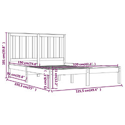 vidaXL Cadre de lit Noir Bois de pin massif 120x190 cm Petit double pas cher