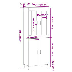 vidaXL Buffet haut Noir 69,5x34x180 cm Bois d'ingénierie pas cher