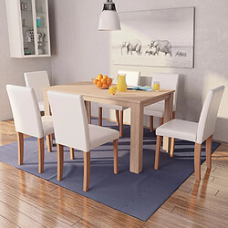 vidaXL Table et chaises 7 pcs Cuir synthétique Chêne Couleur crème 