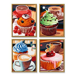 Noris Schipper 609340629 Lot de 4 tableaux de peinture par numéros Motifs cupcakes 18 x 24 cm 