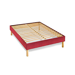 Mes Sommier en Kit 14 lattes nues, coutil tissu coton 120x190cm, coloris rouge 