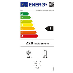 Réfrigérateur combiné 54cm 223l statique blanc - RDSA240K40WN - BEKO