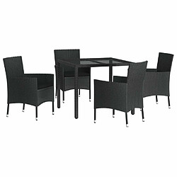 Avis Maison Chic Mobilier à dîner 5 pcs de jardin avec coussins - Ensemble table et chaises d'extérieur - Salon/Mobilier de jardin classique Noir Résine tressée -MN54066