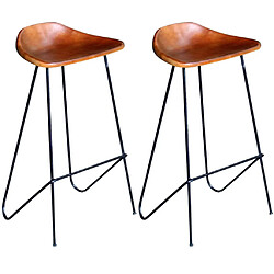 vidaXL Chaises de bar lot de 2 noir et marron cuir véritable 