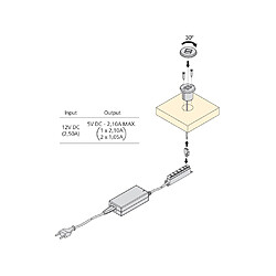 Emuca Connecteur rond, à encastrer au meuble, 2 ports USB, D. 37 mm, Plastique, pas cher