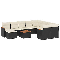 vidaXL Salon de jardin 11 pcs avec coussins noir résine tressée