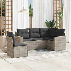 vidaXL Salon de jardin 5 pcs avec coussins gris clair résine tressée 