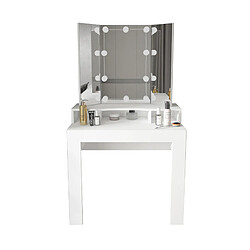 ML DESIGN MODERN LIVING Table de maquillage blanc coiffeuse avec 3 miroirs et LEDs + tabouret gris foncé