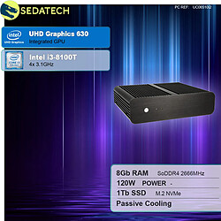 Sedatech Mini-PC Evo passif • Intel i3-8100T • 8Go RAM • 1To SSD M.2 • sans OS