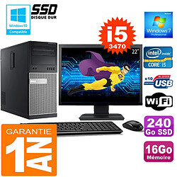 PC Tour DELL 7010 Core I5-3470 Ram 16Go Disque 240 Go SSD Wifi W7 Ecran 22" · Occasion 