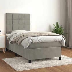 vidaXL Sommier à lattes de lit et matelas Gris clair 90x190 cm Velours 