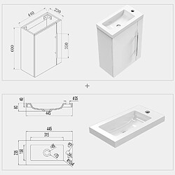 Meuble lave-mains moderne avec lavabo 45cm / Blanc pas cher