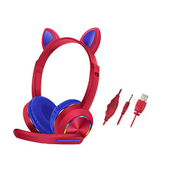 Casque de jeu stéréo avec oreilles de chat mignon Casque D'écoute D'oreille De Chat Avec Micro Casque Léger De 3,5 Mm Antibruit Rouge