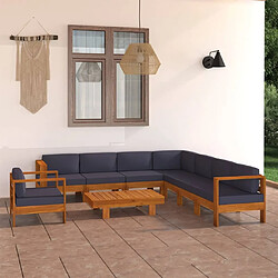 Maison Chic Ensemble Tables et chaises d'extérieur 9 pcs avec coussins,Salon de jardin gris foncé Bois d'acacia -GKD357604