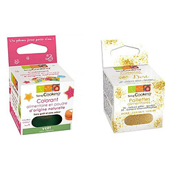 Scrapcooking Colorant alimentaire Vert + paillettes dorées