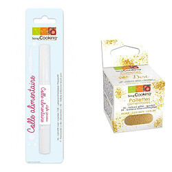 Scrapcooking Stylo pinceau colle alimentaire + paillettes dorées