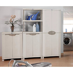 Pegane Armoire basse 2 portes intérieur/extérieur coloris beige - Longueur 90 x Profondeur 45 x Hauteur 100 cm pas cher