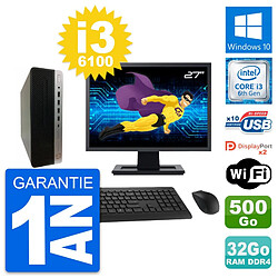 PC HP 600 G3 SFF Ecran 27" Intel i3-6100 RAM 32Go Disque 500Go Windows 10 Wifi · Occasion 