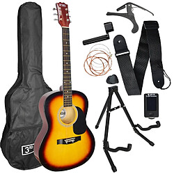 3rd Avenue Pack guitare acoustique avec sangle, Support pour guitare, un accordeur, médiators et cordes - Sunburst