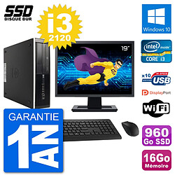 PC HP 8300 Elite SFF Ecran 19" Intel i3-2120 RAM 16Go SSD 960Go Windows 10 Wifi - Occasion