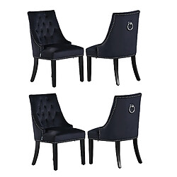 Home Design International Lot de 4 Chaises Capitonnées en Velours Noir - Style Classique & Design - Pieds en Bois - Salle à Manger, Salon ou Coiffeuse - Windsor 