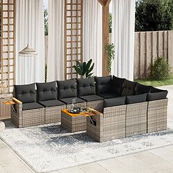 Maison Chic Salon de jardin 11 pcs avec coussins, Ensemble Tables et chaises d'extérieur gris résine tressée -GKD221945