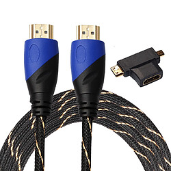 Wewoo Câble noir 3m HDMI 1.4 Version 1080P tissé net ligne bleu tête HDMI Mâle à HDMI Audio Vidéo Connecteur avec Mini HDMI et Micro HDMI HDMI 3 dans 1 ensemble d'adaptateurs 