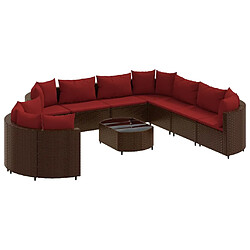 vidaXL Salon de jardin 10 pcs avec coussins marron résine tressée