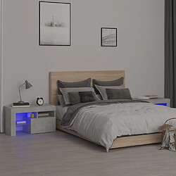 vidaXL Tables de chevet 2 pcs et lumières LED Gris béton 70x36,5x40 cm